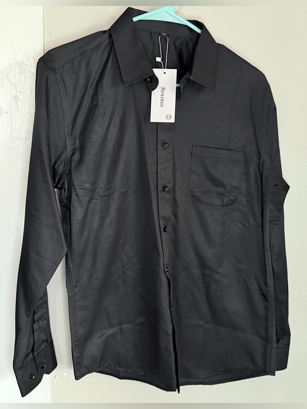 NWT Beninos Black Long sleeve Button Shirt Men XS